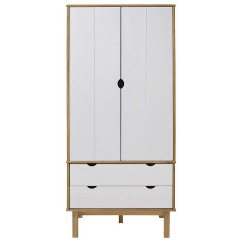Tøjskab OTTA 76,5x53x172 cm massivt fyrretræ brun og hvid