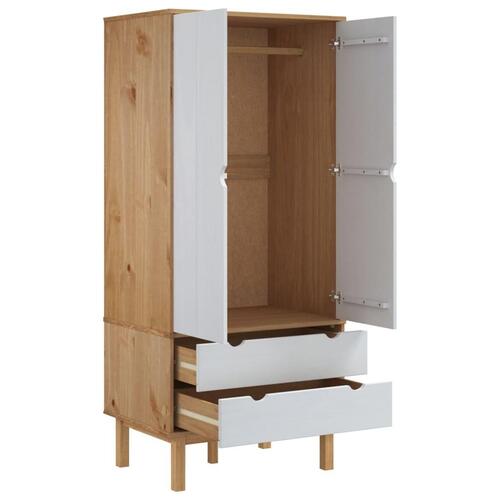Tøjskab OTTA 76,5x53x172 cm massivt fyrretræ brun og hvid