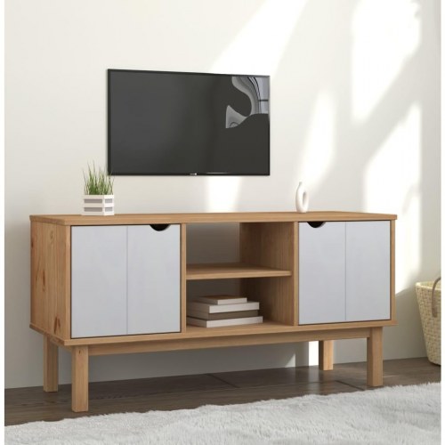 Tv-skab OTTA 113,5x43x57 cm massivt fyrretræ brun og hvid