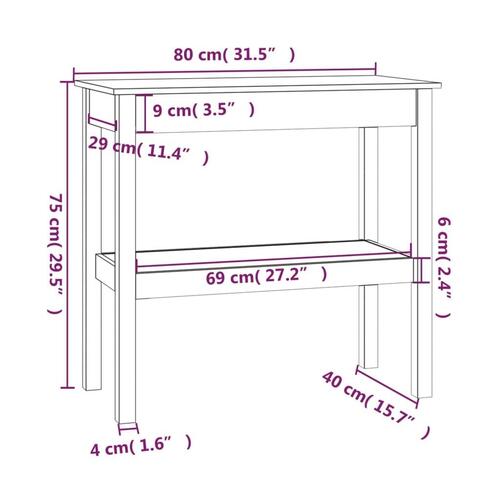 Konsolbord 80x40x75 cm massivt fyrretræ