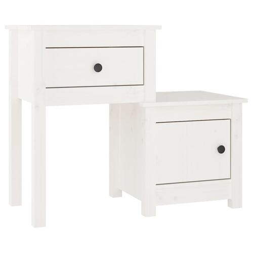 Sengebord 79,5x38x65,5 cm massivt fyrretræ hvid