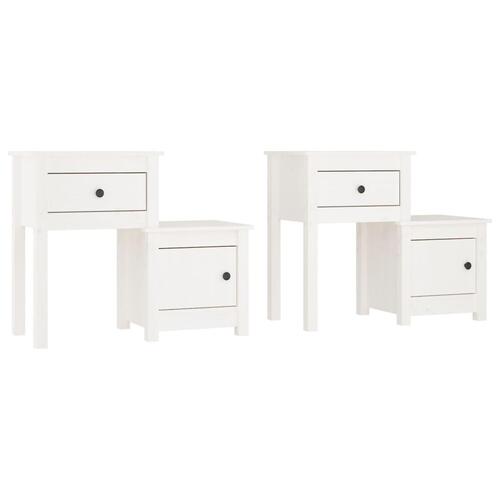 Sengeborde 2 stk. 79,5x38x65,5 cm massivt fyrretræ hvid
