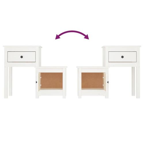 Sengeborde 2 stk. 79,5x38x65,5 cm massivt fyrretræ hvid