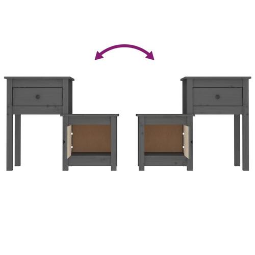 Sengeborde 2 stk. 79,5x38x66,5 cm massivt fyrretræ grå