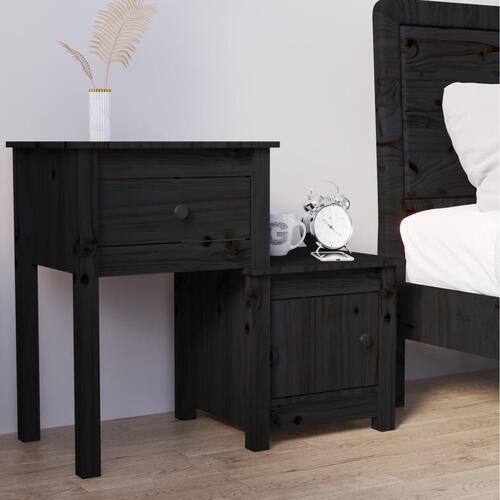 Sengebord 79,5x38x65,5 cm massivt fyrretræ sort
