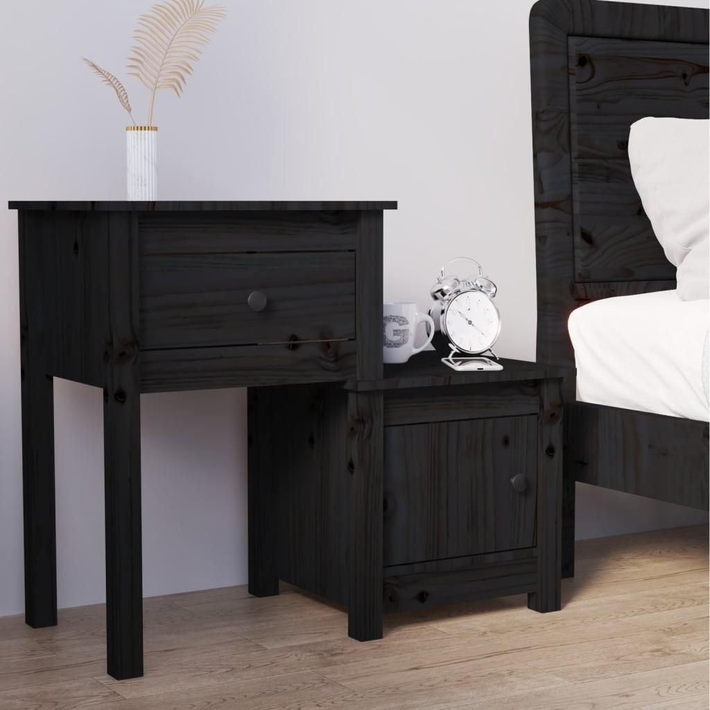 Sengebord 79,5x38x65,5 cm massivt fyrretræ sort