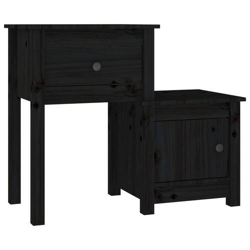 Sengebord 79,5x38x65,5 cm massivt fyrretræ sort