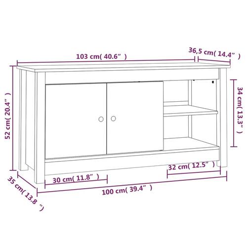 Tv-bord 103x36,5x52 cm massivt fyrretræ hvid