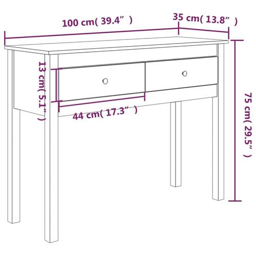 Konsolbord 100x35x75 cm massivt fyrretræ