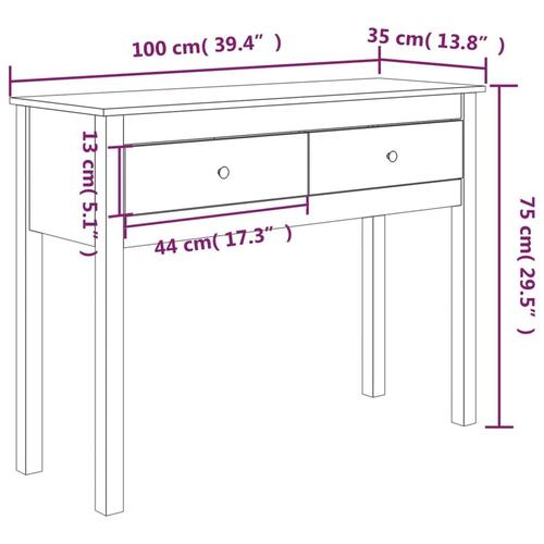 Konsolbord 100x35x75 cm massivt fyrretræ sort