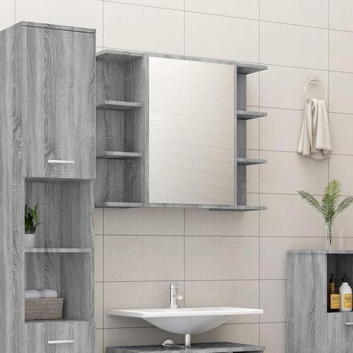 Skab med spejl 80x20,5x64 cm konstrueret træ grå sonoma-eg