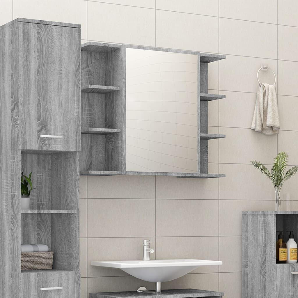 Skab med spejl 80x20,5x64 cm konstrueret træ grå sonoma-eg