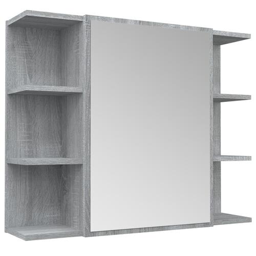 Skab med spejl 80x20,5x64 cm konstrueret træ grå sonoma-eg
