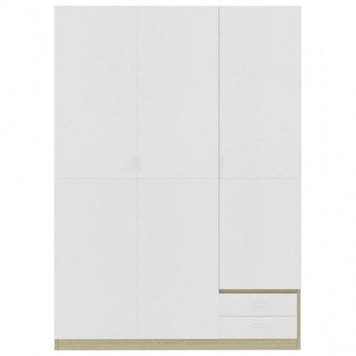 Klædeskab med 3 låger 120x50x180 cm spånplade hvid og sonoma-eg