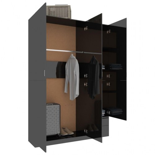 Klædeskab med 3 låger 120x50x180 cm spånplade sort højglans