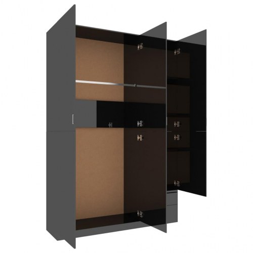 Klædeskab med 3 låger 120x50x180 cm spånplade sort højglans