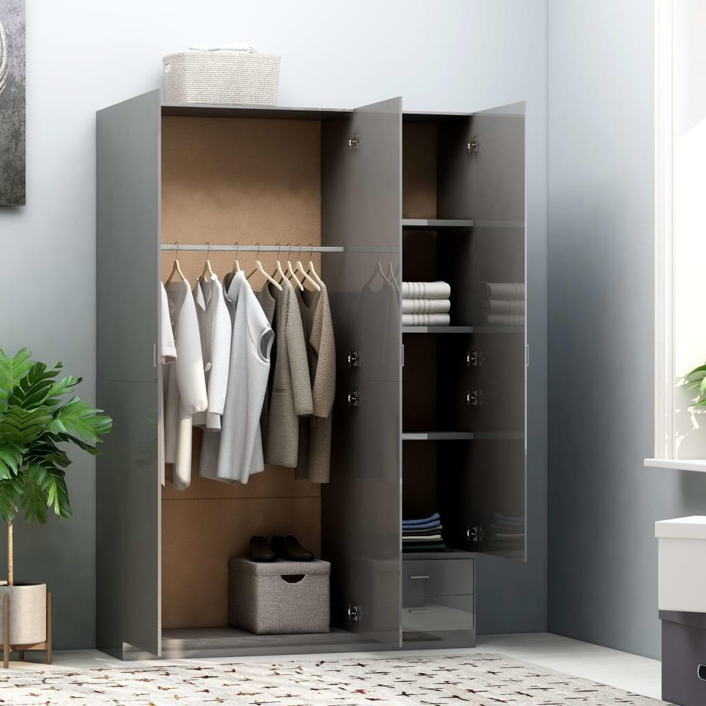 Klædeskab med 3 låger 120 x 50 x 180 cm spånplade grå højglans