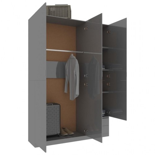 Klædeskab med 3 låger 120 x 50 x 180 cm spånplade grå højglans