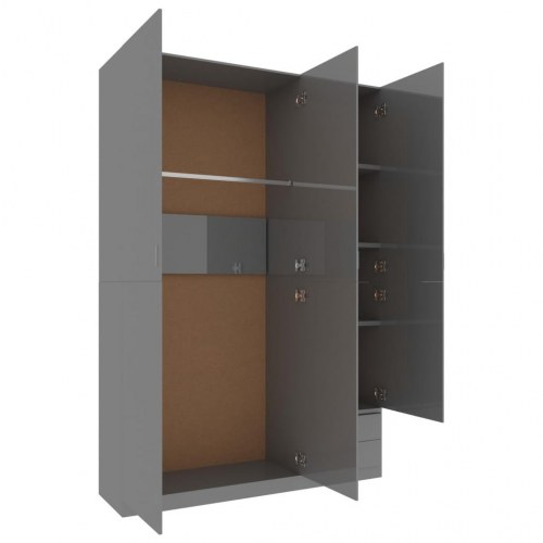 Klædeskab med 3 låger 120 x 50 x 180 cm spånplade grå højglans