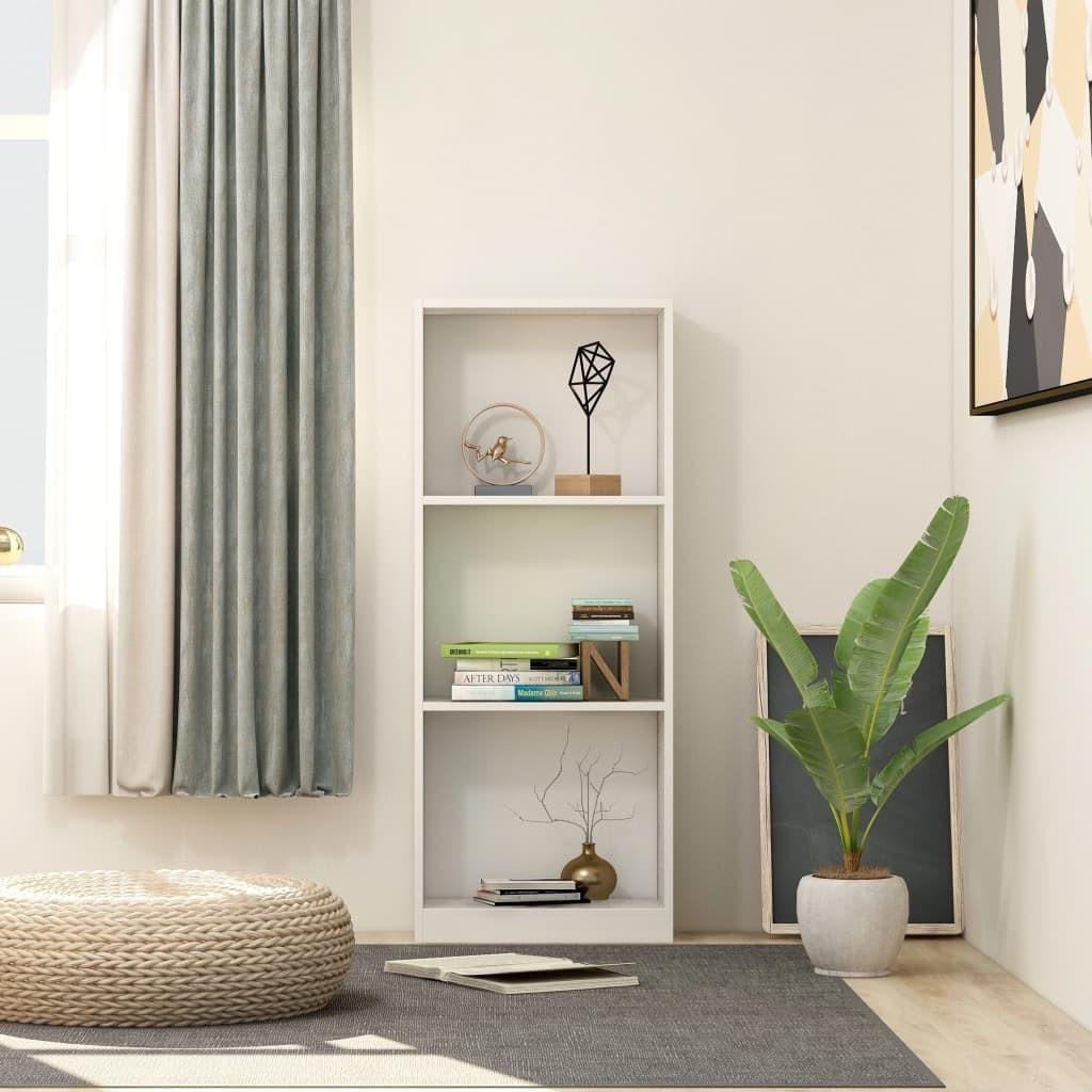 Bogreol med 3 hylder 40x24x109 cm konstrueret træ hvid