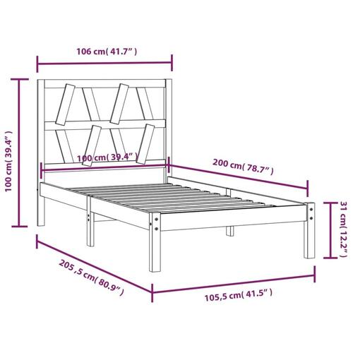 Sengeramme 100x200 cm massivt fyrretræ sort