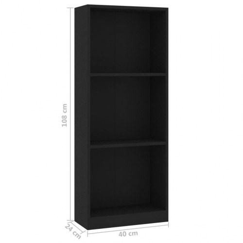 Bogreol med 3 hylder 40x24x109 cm konstrueret træ sort