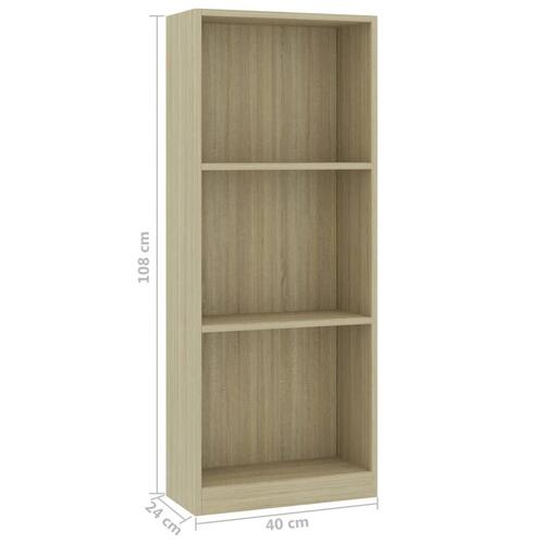 Bogreol med 3 hylder 40x24x109 cm konstrueret træ sonoma-eg