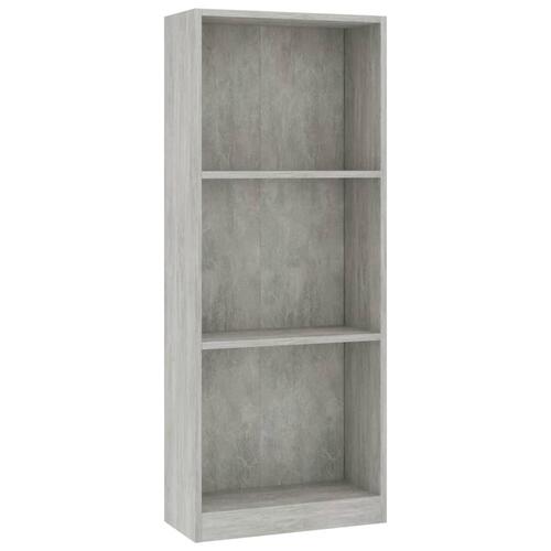 Bogreol med 3 hylder 40x24x109 cm konstrueret træ betongrå