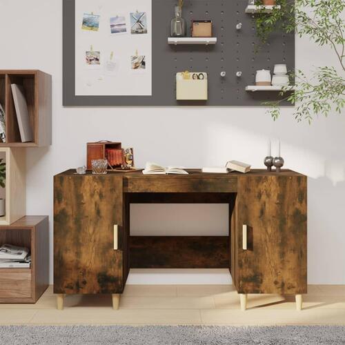 Skrivebord 140x50x75 cm konstrueret træ røget egetræsfarve