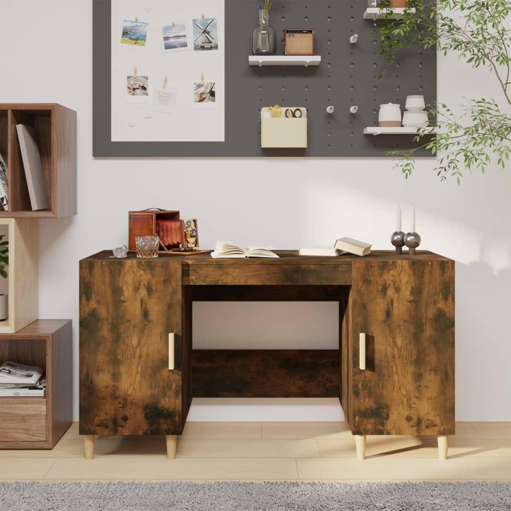 Skrivebord 140x50x75 cm konstrueret træ røget egetræsfarve