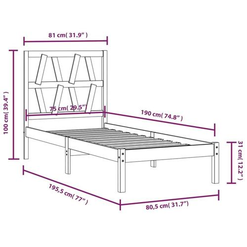 Sengeramme 75x190 cm Small Single massivt fyrretræ sort