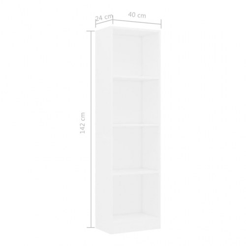 Bogreol med 4 hylder 40x24x142 cm konstrueret træ hvid