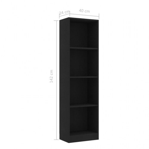 Bogreol 40x24x142 cm 4 hylder konstrueret træ sort