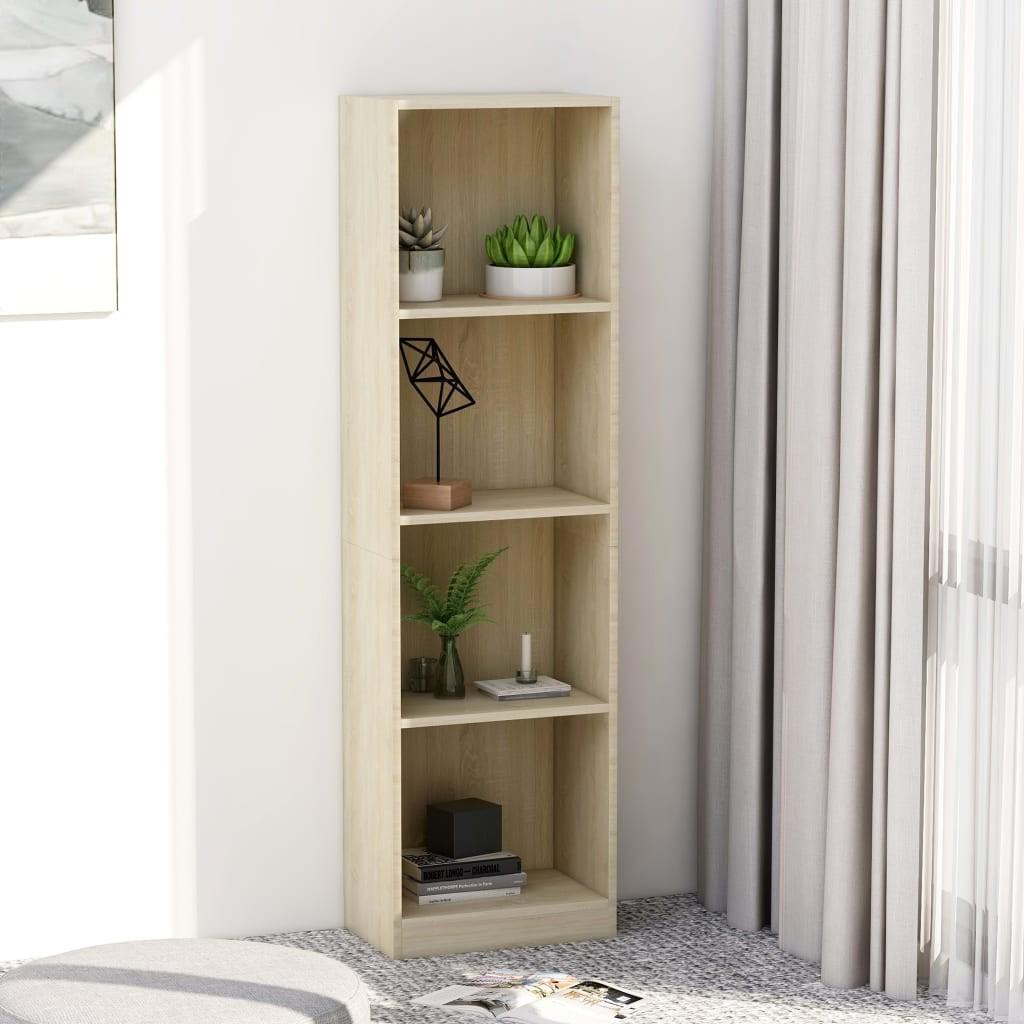 Bogreol med 4 hylder 40x24x142 cm konstrueret træ sonoma-eg