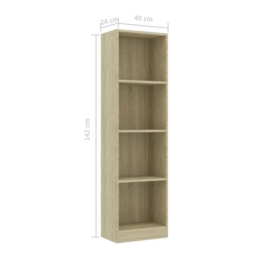 Bogreol med 4 hylder 40x24x142 cm konstrueret træ sonoma-eg