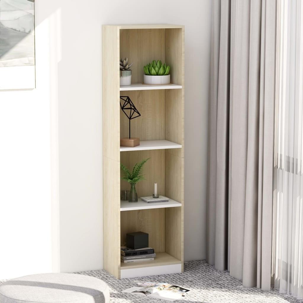 Bogreol med 4 hylder 40x24x142 cm konstrueret træ hvid og eg