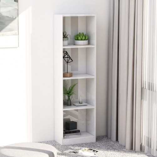 Bogreol 40x24x142 cm 4 hylder konstrueret træ hvid højglans