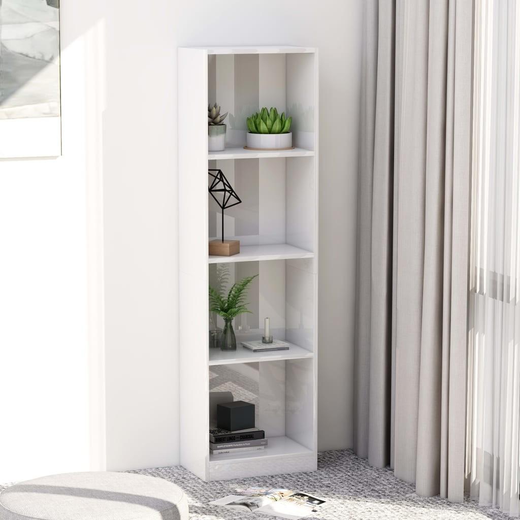 Bogreol 40x24x142 cm 4 hylder konstrueret træ hvid højglans