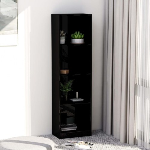 Bogreol 40x24x142 cm 4 hylder konstrueret træ sort højglans