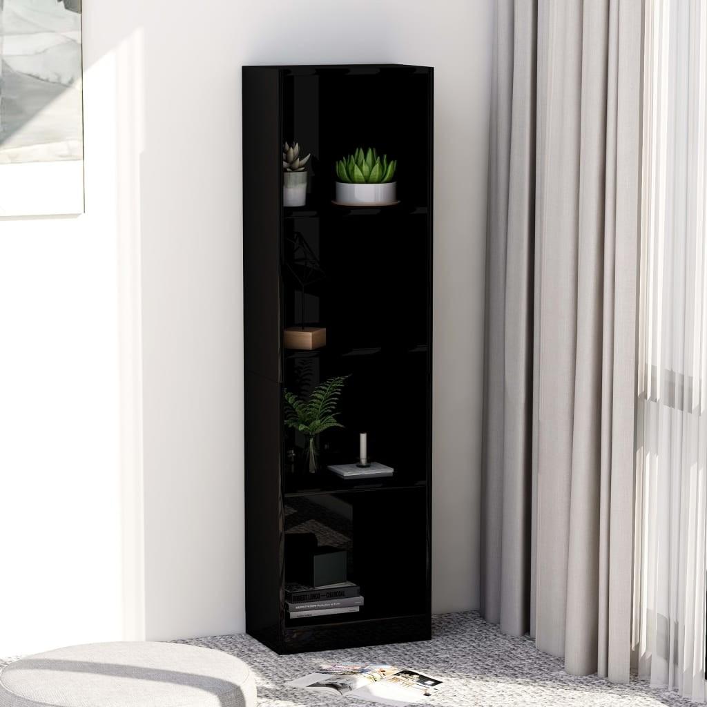 Bogreol 40x24x142 cm 4 hylder konstrueret træ sort højglans
