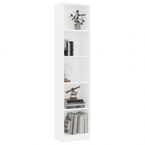 Bogreol med 5 hylder 40x24x175 cm konstrueret træ hvid