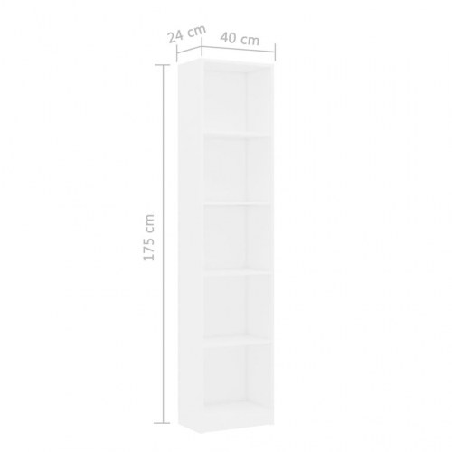 Bogreol med 5 hylder 40x24x175 cm konstrueret træ hvid
