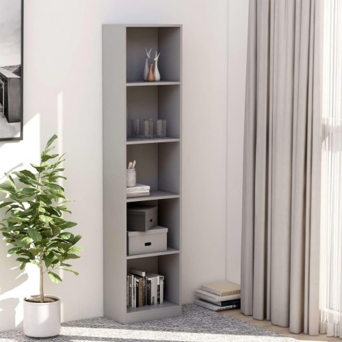 Bogreol med 5 hylder 40x24x175 cm konstrueret træ grå