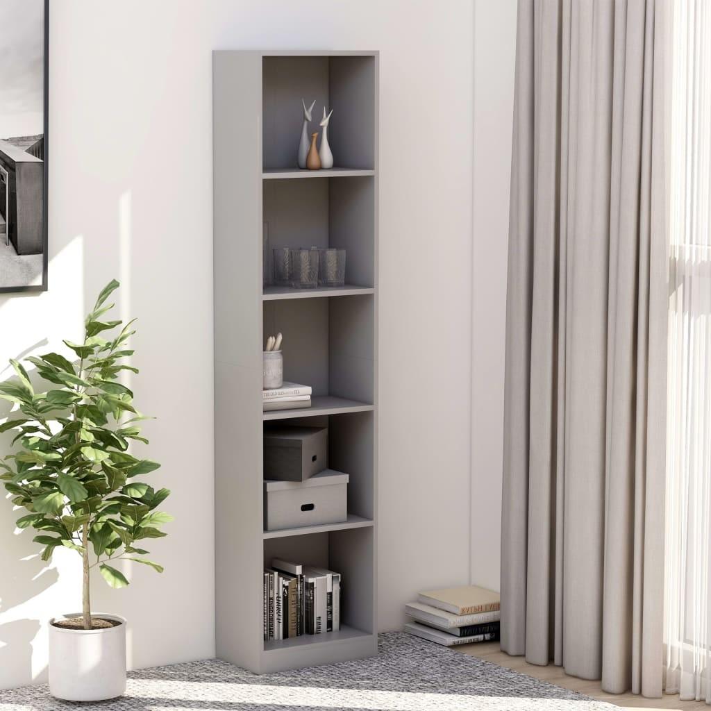 Bogreol med 5 hylder 40x24x175 cm konstrueret træ grå
