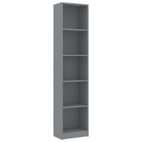 Bogreol med 5 hylder 40x24x175 cm konstrueret træ grå