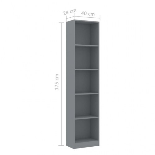 Bogreol med 5 hylder 40x24x175 cm konstrueret træ grå