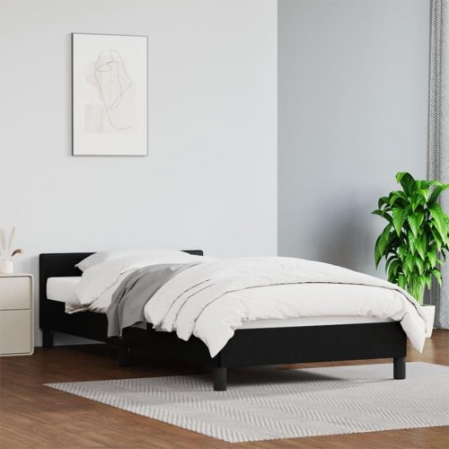 Sengeramme med hovedgærde i kunstlæder - sort 90 x 190 cm