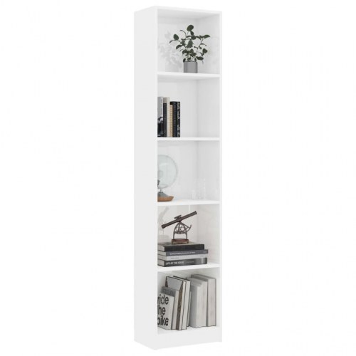 Bogreol med 5 hylder 40x24x175 cm konstrueret træ hvid højglans