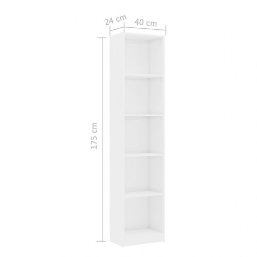 Bogreol med 5 hylder 40x24x175 cm konstrueret træ hvid højglans