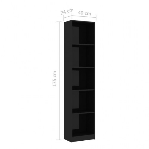 Bogreol med 5 hylder 40x24x175 cm konstrueret træ sort højglans